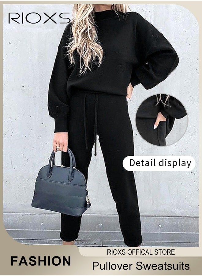 RIOXS Sweatsuits For Women Set 2 Piece Tracksuits Oversized Pullover Sweatshirts High Waisted Joggers Sweatpants Women's Casual Long Sleeves Track Suit Jogger Outfits  - Image 2