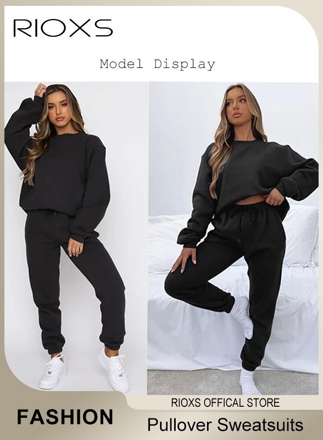 RIOXS Sweatsuits For Women Set 2 Piece Tracksuits Oversized Pullover Sweatshirts High Waisted Joggers Sweatpants Women's Casual Long Sleeves Track Suit Jogger Outfits - Image 4