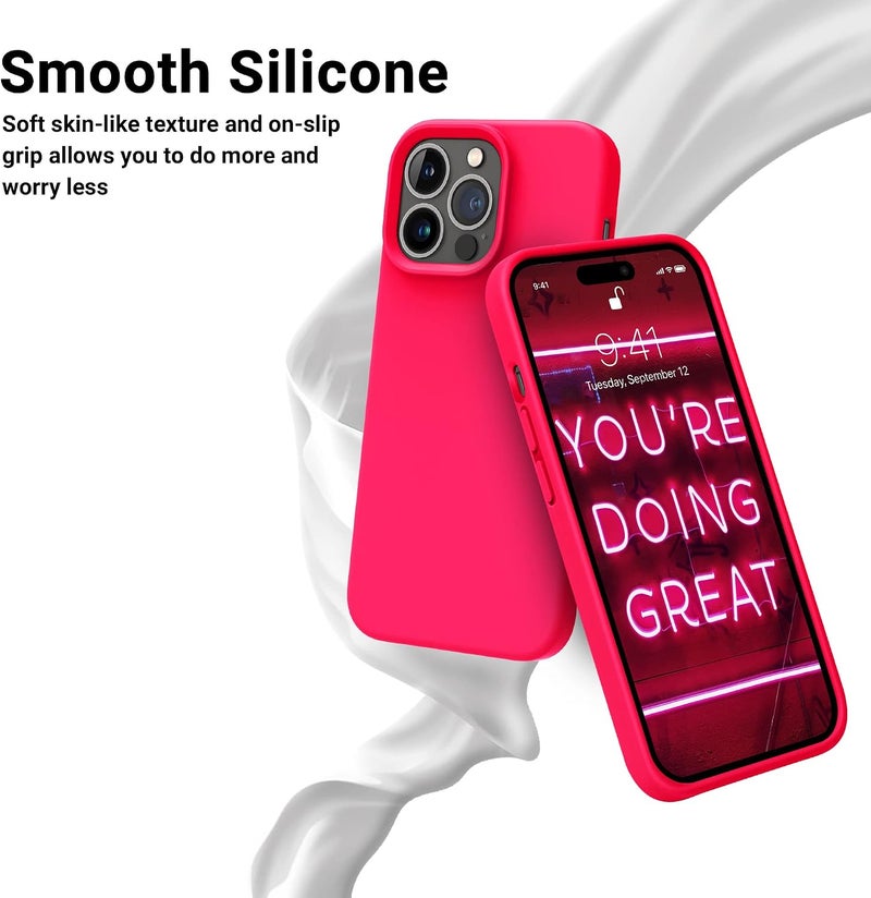OTOFLY Designed for iPhone 14 Pro Max Case, Silicone Shockproof Slim Thin Phone Case for iPhone 14 Pro Max 6.7 inch (Neon Pink) - Image 3