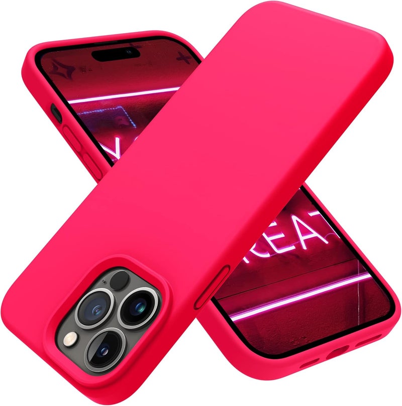OTOFLY Designed for iPhone 14 Pro Max Case, Silicone Shockproof Slim Thin Phone Case for iPhone 14 Pro Max 6.7 inch (Neon Pink) - Image 1
