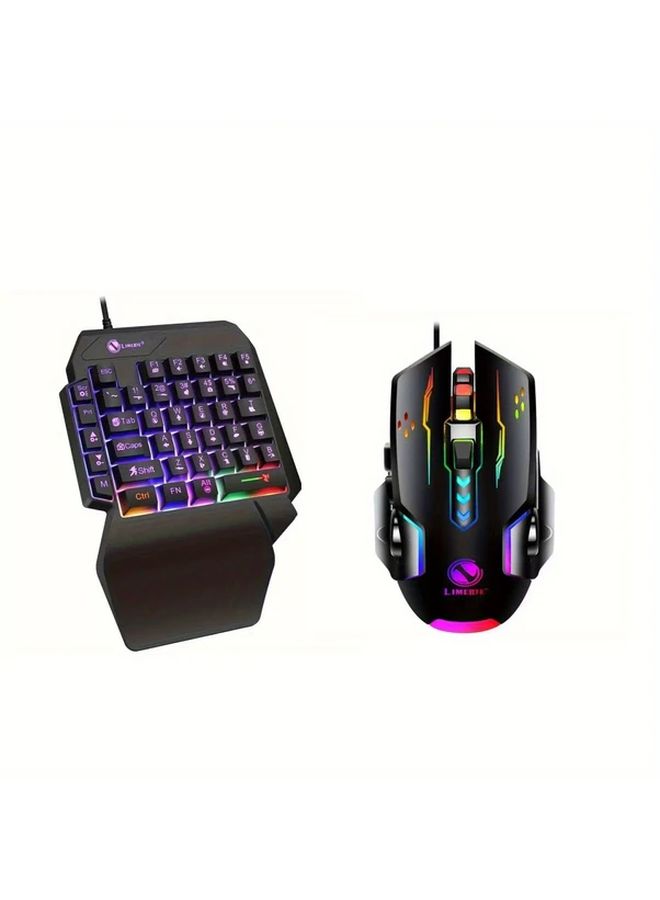 Compact One Handed Gaming Keyboard Mouse Set RGB Backlight 35 Keys USB Wrist Rest - Image 1