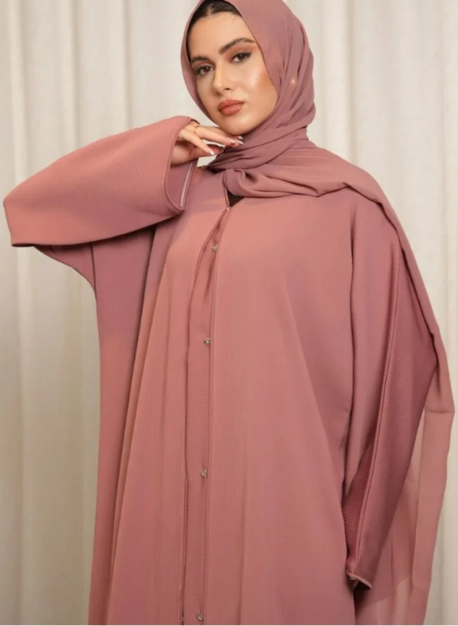 Wear Mumtaz Premium Textured Front Open Abaya With Buttons & Inner - Blush Pink