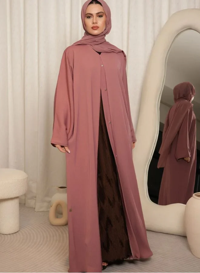 Wear Mumtaz Premium Textured Front Open Abaya With Buttons & Inner - Blush Pink
