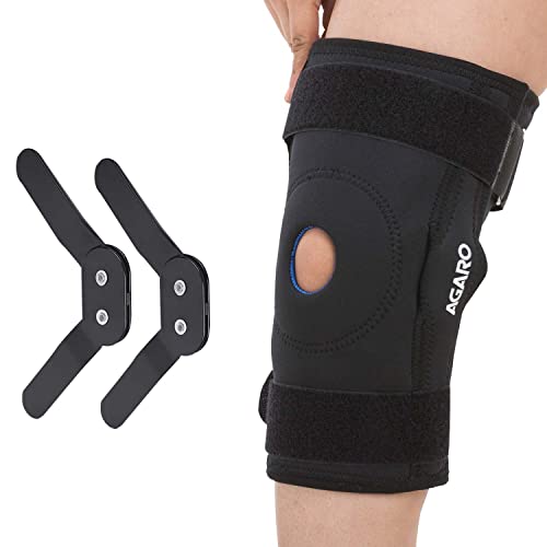 AGARO Hinged Knee Wrap With Open Patella, Rigid Biaxial Hinge Knee Brace for Joint Pain Relief, Workout, Arthritis & Ligament Tear, Neoprene, Knee Cap for Men & Women, Adults, Large, Black - Image 1