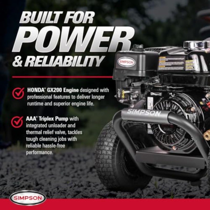 كما يلي: منظف ضغوط غاز بقوة 3300 رطل في أنش PS3228 PowerShot مع محرك Honda GX200، يشمل بندقية الرش والعصا الممتدة، 5 رؤوس فوهة بقالي, 16 بوصة × 25 قدم من خرطوم MorFlex، للاستخدام في 49 ولاية - Image 3