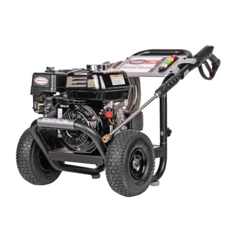 كما يلي: منظف ضغوط غاز بقوة 3300 رطل في أنش PS3228 PowerShot مع محرك Honda GX200، يشمل بندقية الرش والعصا الممتدة، 5 رؤوس فوهة بقالي, 16 بوصة × 25 قدم من خرطوم MorFlex، للاستخدام في 49 ولاية - Image 1