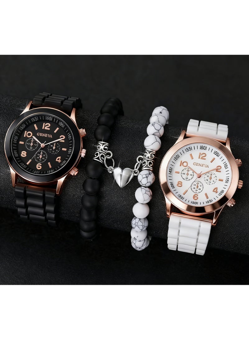 Geneva Stainless Steel Strap Couple Quartz Watch Set, His and Hers Ultrathin Classic Quartz Analog Wrist Watches Gifts Set for Lovers Set of Two Quartz Watch Stainless Steel Luxurious Giftfor Men Women Valentine's Romantic Couple Watches - Image 1