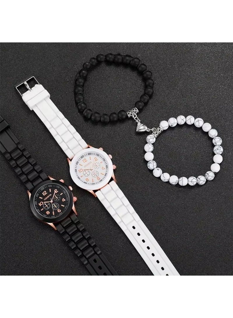 Geneva Stainless Steel Strap Couple Quartz Watch Set, His and Hers Ultrathin Classic Quartz Analog Wrist Watches Gifts Set for Lovers Set of Two Quartz Watch Stainless Steel Luxurious Giftfor Men Women Valentine's Romantic Couple Watches - Image 3