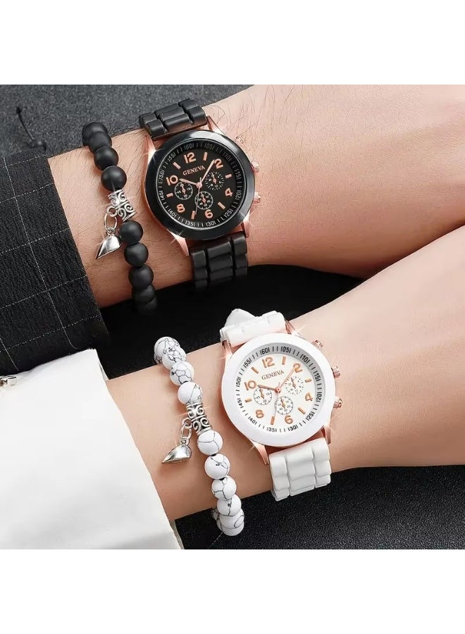 Geneva Stainless Steel Strap Couple Quartz Watch Set, His and Hers Ultrathin Classic Quartz Analog Wrist Watches Gifts Set for Lovers Set of Two Quartz Watch Stainless Steel Luxurious Giftfor Men Women Valentine's Romantic Couple Watches - Image 2