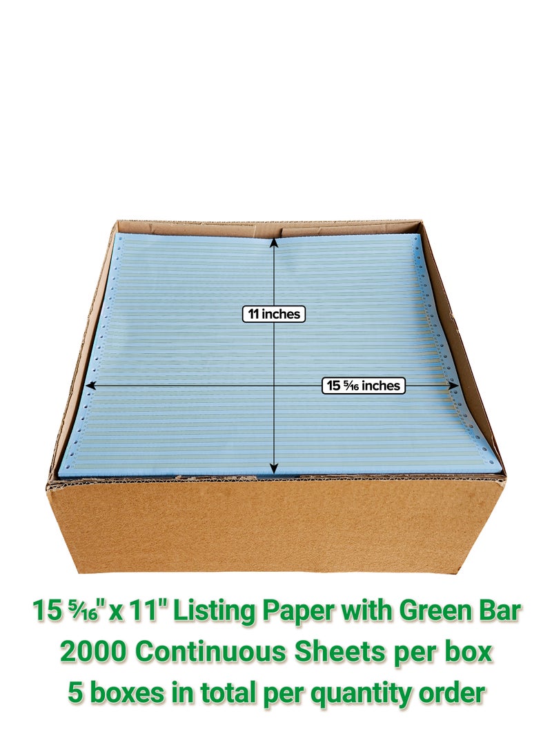Abulhoul Printing Press LLC ABULHOUL Continuous Listing Computer Paper With Green Bar 15 5/16” x 11” BLUE Ply Single 2000 Sheets Per Box 60gsm (±5% In Actual Weight) Used For Wide Dot-Matrix Impact Printers With Ink Ribbons  - Image 2