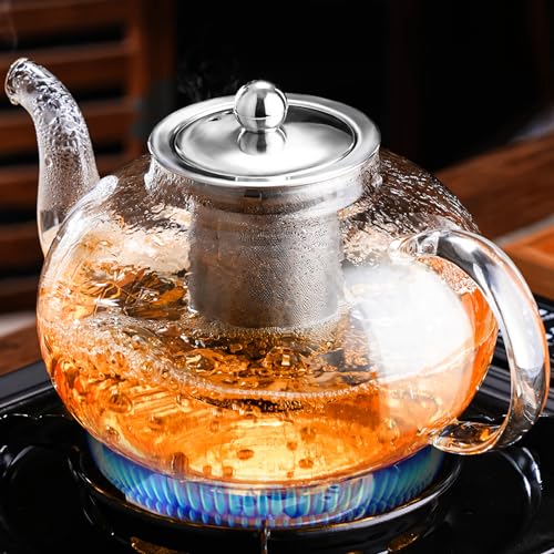 PARACITY Glass Teapot Stovetop 40 OZ/1200ml, Borosilicate Clear Tea Kettle with Removable 18/8 Stainless Steel Infuser, Teapot Blooming and Loose Leaf Tea Maker Tea Brewer for Camping, Travel - Image 1