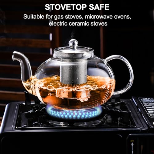 PARACITY Glass Teapot Stovetop 40 OZ/1200ml, Borosilicate Clear Tea Kettle with Removable 18/8 Stainless Steel Infuser, Teapot Blooming and Loose Leaf Tea Maker Tea Brewer for Camping, Travel - Image 5
