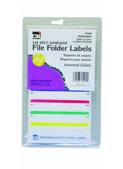File Folder Labels, Self-Adhesive, 0.56 X 3.43 Inches, Assorted, 248-Count Box (45200)