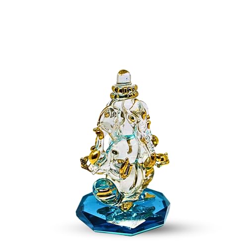 RUECA Crystal Glass Gold Plated Double-Sided Lord Ganesha Idol (8x5x5 cm) for Car Dashboard, Home Decor, and Gifts - Ideal for Housewarming, Diwali. (Sky Blue) - Image 5