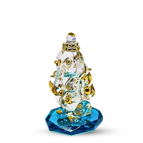 RUECA Crystal Glass Gold Plated Double-Sided Lord Ganesha Idol (8x5x5 cm) for Car Dashboard, Home Decor, and Gifts - Ideal for Housewarming, Diwali. (Sky Blue) - Image 4