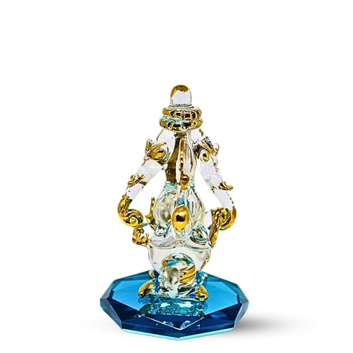 RUECA Crystal Glass Gold Plated Double-Sided Lord Ganesha Idol (8x5x5 cm) for Car Dashboard, Home Decor, and Gifts - Ideal for Housewarming, Diwali. (Sky Blue) - Image 2
