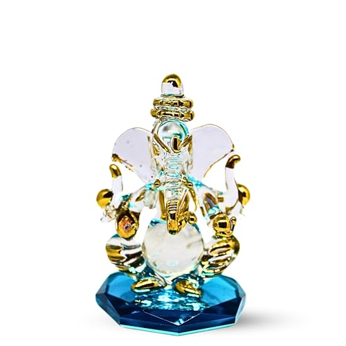 RUECA Crystal Glass Gold Plated Double-Sided Lord Ganesha Idol (8x5x5 cm) for Car Dashboard, Home Decor, and Gifts - Ideal for Housewarming, Diwali. (Sky Blue) - Image 1
