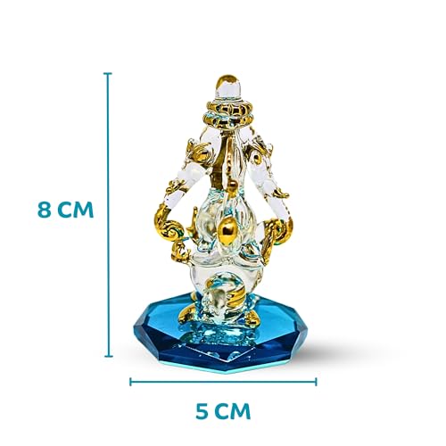 RUECA Crystal Glass Gold Plated Double-Sided Lord Ganesha Idol (8x5x5 cm) for Car Dashboard, Home Decor, and Gifts - Ideal for Housewarming, Diwali. (Sky Blue) - Image 3