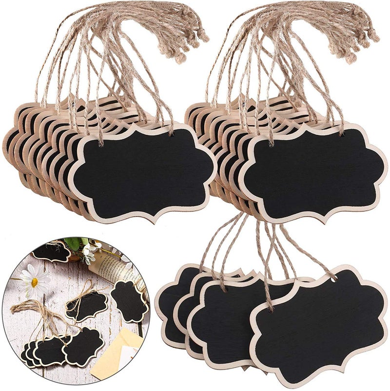 CVANU 25 Pcs Mini Chalkboards Signs Hanging Rectangle Chalkboards Double Sided Blackboard Message Board Hanging Signs for Weddings, Kids Crafts C-2 - Image 1