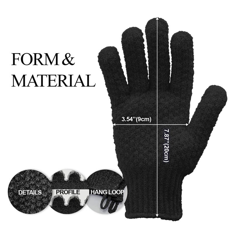 Evridwear Exfoliating Dual Texture Bath Gloves for Shower, Spa, Massage and Body Scrubs, Dead Skin Cell Remover, Gloves with Hanging Loop (1 Pair Black Heavy Glove) - Image 2