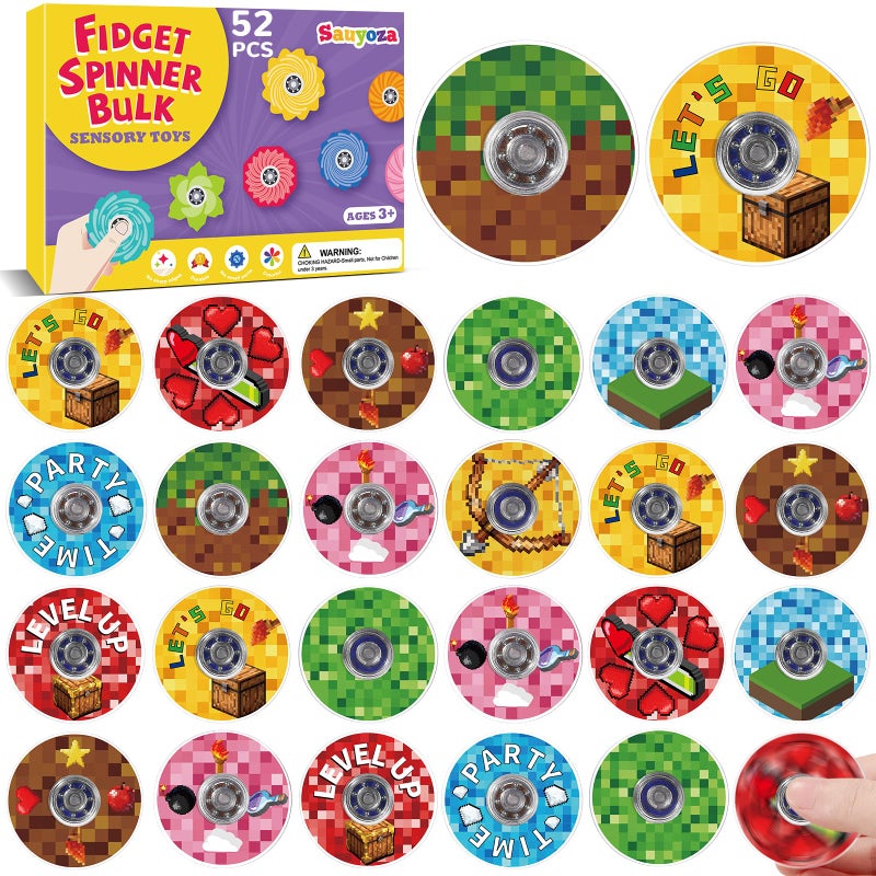 Sauyoza 52Pcs Fidget Spinners Party Favors for Kids Pixel Theme Party Supplies Bulk Gam Birthday Party Favor Goodie Bag Stuffers Sensory Toys Classroom Rewards Treasure Box Prizes for Boys Girls - Image 3