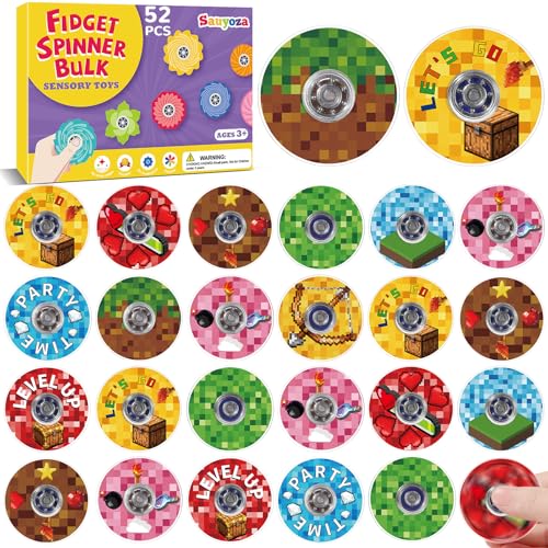 Sauyoza 52Pcs Fidget Spinners Party Favors for Kids Pixel Theme Party Supplies Bulk Gam Birthday Party Favor Goodie Bag Stuffers Sensory Toys Classroom Rewards Treasure Box Prizes for Boys Girls - Image 1
