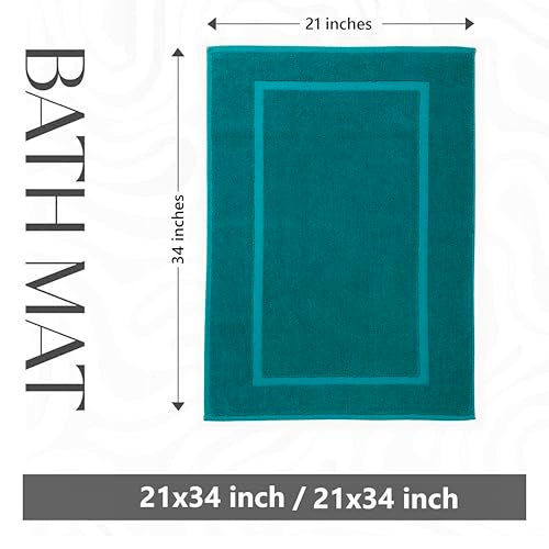 HILLFAIR-900 GSM-100% Ringspun Cotton Floor Towels mat- Hotel-Spa Tub-Shower Bathroom Floor mat Towels- 21 x 34 Inch - Terry Cotton Bath Mats, Machine Washable, Absorbent- 2 Peice Towel Set- Teal - Image 2