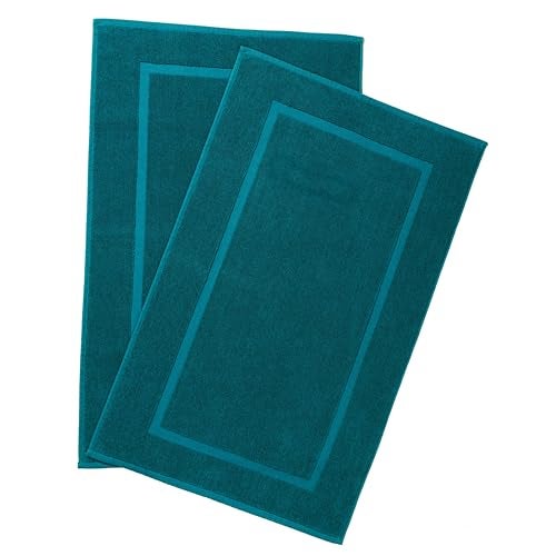 HILLFAIR-900 GSM-100% Ringspun Cotton Floor Towels mat- Hotel-Spa Tub-Shower Bathroom Floor mat Towels- 21 x 34 Inch - Terry Cotton Bath Mats, Machine Washable, Absorbent- 2 Peice Towel Set- Teal - Image 1