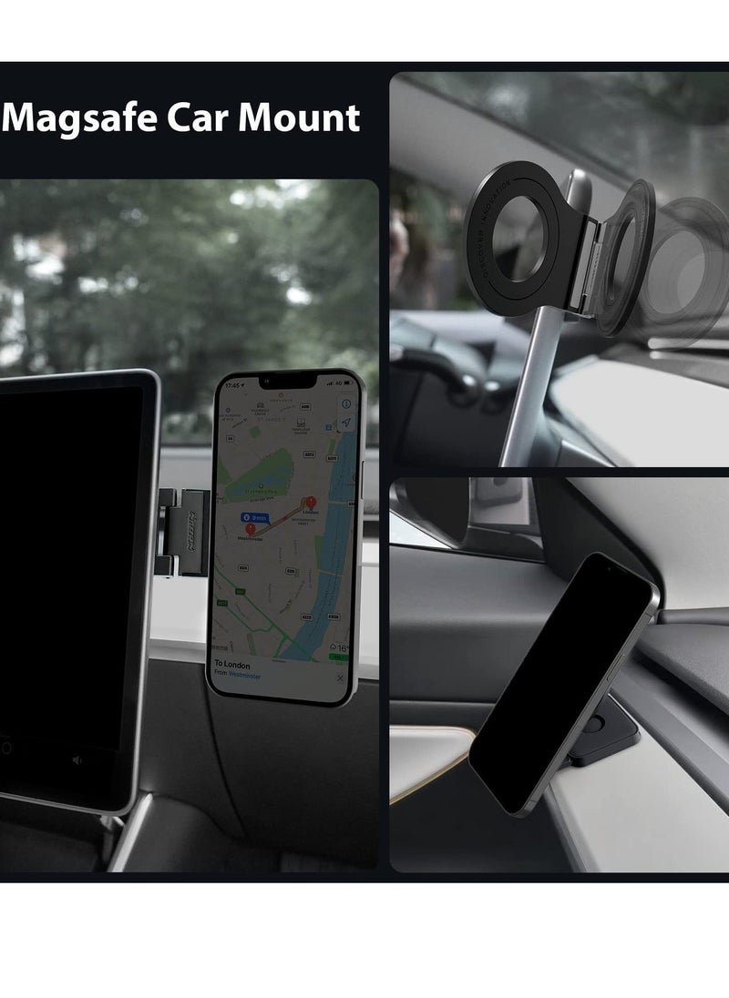 Detachable Mag safe Car Mount for Tesla Model 3/X/Y/S Mag safe Wall Mount for iPhone 14 13 12 Pro/Pro Max Adjustable Magnetic Phone Holder for Car Wall Desk and Laptop with 2 Base Black  - Image 5