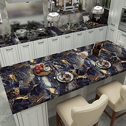 Ekmxmax Black Marble Contact Paper Peel Stick Wallpaper Dark Blue Granite 24"x393" Textured Waterproof Self-Adhesive Removable Glossy Wide Vinyl Wrap Large for Countertop Living Room Kitchen Apartment - Image 4