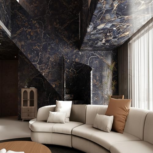 Ekmxmax Black Marble Contact Paper Peel Stick Wallpaper Dark Blue Granite 24"x393" Textured Waterproof Self-Adhesive Removable Glossy Wide Vinyl Wrap Large for Countertop Living Room Kitchen Apartment - Image 2