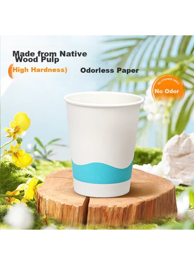 Temeiju Disposable Paper Cups, Thickened Cups, Anti-scalding Water Cups, Beverage Cups, Business Office Eco-friendly Printed Tea Cups, 248ml*50 - Image 1