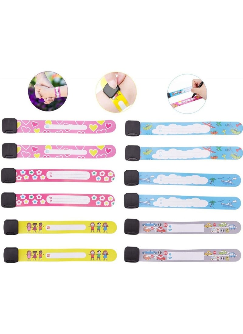 SYOSI - 12Pcs Kids Anti-Lost Security ID Wristband Reusable and Waterproof Security ID Bracelet - Image 1