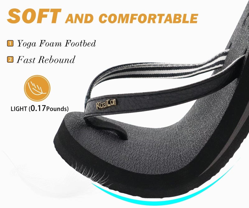 KuaiLu Womens Arch Support Flip Flops Comfortable Yoga Mat Slip on Leather Walking Thong Cushion Sandals Summer Beach Orthotic Slides Travel Essentials Indoor Outdoor Slippers Shoes Black Size 9.5 - Image 3