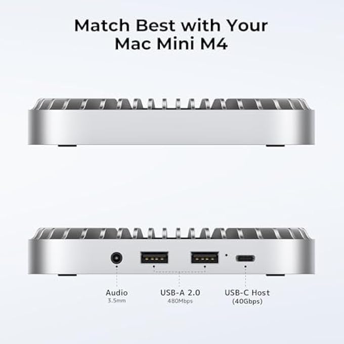 rayihni 40GBPS ALUMINUM HUB & STAND FOR NEW M4/M4 PRO MAC MINI (2024) WITH 40GBPS NVME/M.2 SSD ENCLOSURE, 2X USB-A, USB-C HOST, 3.5MM AUDIO Â€“ COMPATIBLE WITH ALL NEW MAC MINI M4/M4 PRO - Image 2