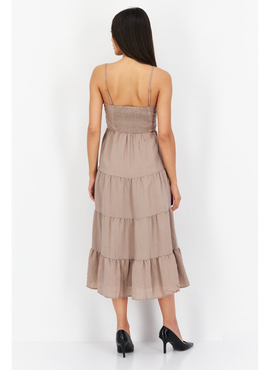 Gentle Fawn - Women Cleo Textured Sleeveless Midi Dress, Light Brown - Image 1