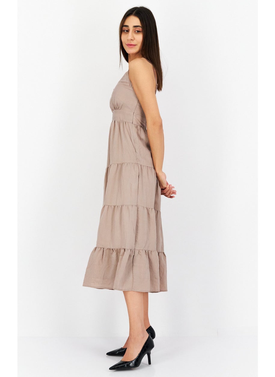 Gentle Fawn - Women Cleo Textured Sleeveless Midi Dress, Light Brown - Image 1