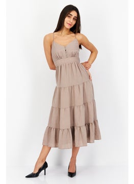 Women Cleo Textured Sleeveless Midi Dress, Light Brown