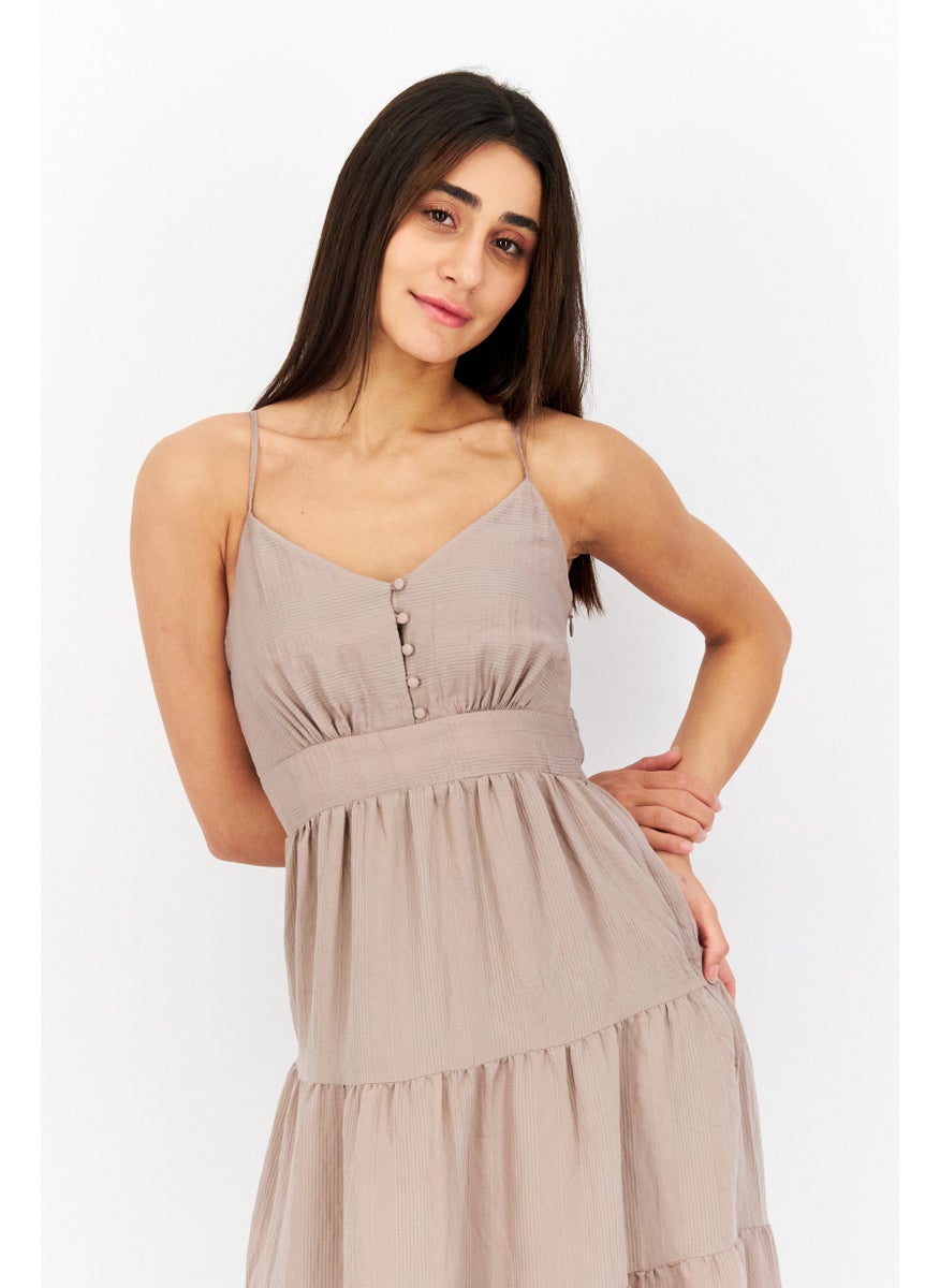 Gentle Fawn - Women Cleo Textured Sleeveless Midi Dress, Light Brown - Image 1