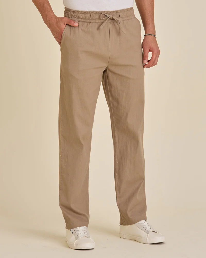 REDTAG Men Beige Plain Trousers