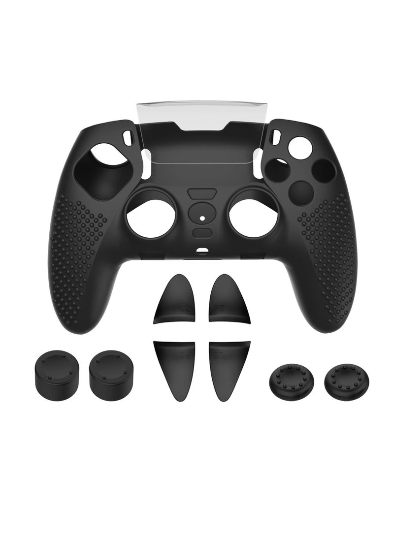 عام حافظة من السيليكون لوحدة التحكم PS5 Edge، غطاء حماية من السيليكون غير قابل للانزلاق + غطاء متأرجح + مفتاح الزناد لغطاء وحدة التحكم PS5 Edge (أسود) - Image 1
