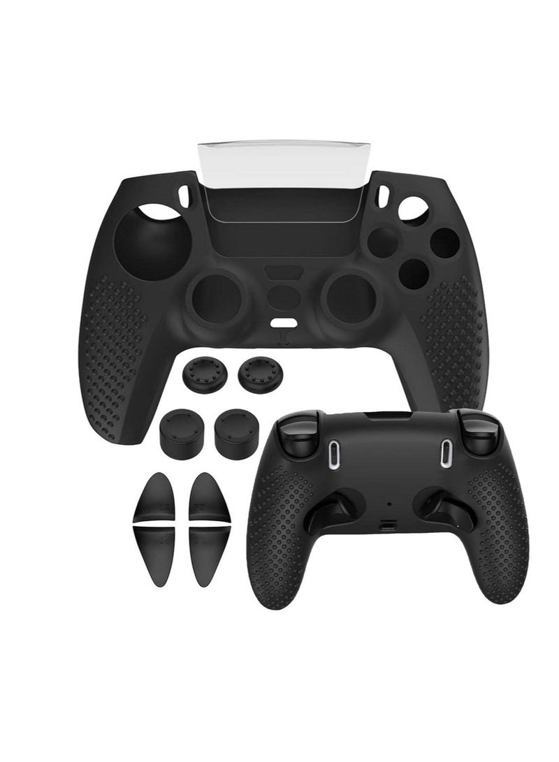 عام حافظة من السيليكون لوحدة التحكم PS5 Edge، غطاء حماية من السيليكون غير قابل للانزلاق + غطاء متأرجح + مفتاح الزناد لغطاء وحدة التحكم PS5 Edge (أسود) - Image 2