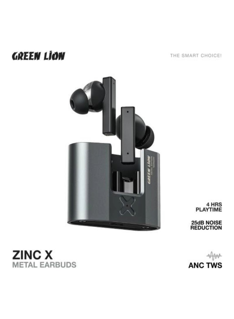 Green Lion Zinc X Metal Earbuds - Advanced ANC TWS with 4-Hour Playtime, 25dB Noise Reduction, and Premium Audio for an Immersive Wireless Listening Experience. - Image 2