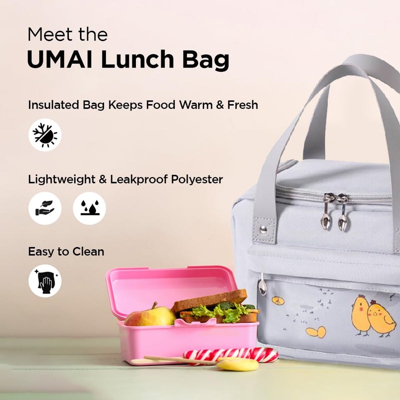 Umai UMAI Insulated Lunch/Tiffin/Storage Bag for Kids, Women & Men | Ideal Tote Bag for Office/School/Outdoor Activities-Lightweight, Durable Handle, Front Pocket for Napkins, Cutlery (Grey)  - Image 3