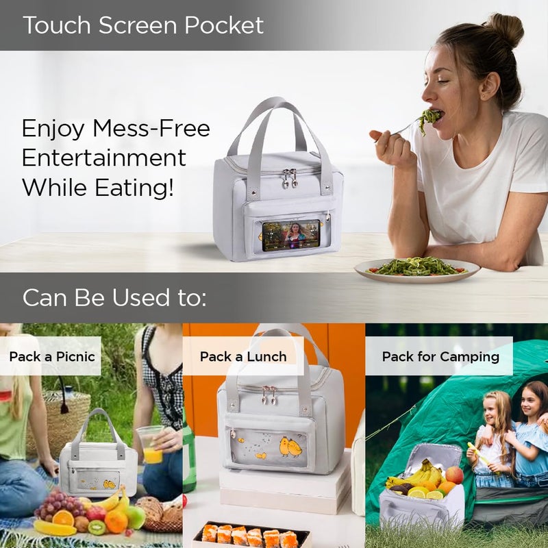 Umai UMAI Insulated Lunch/Tiffin/Storage Bag for Kids, Women & Men | Ideal Tote Bag for Office/School/Outdoor Activities-Lightweight, Durable Handle, Front Pocket for Napkins, Cutlery (Grey)  - Image 4
