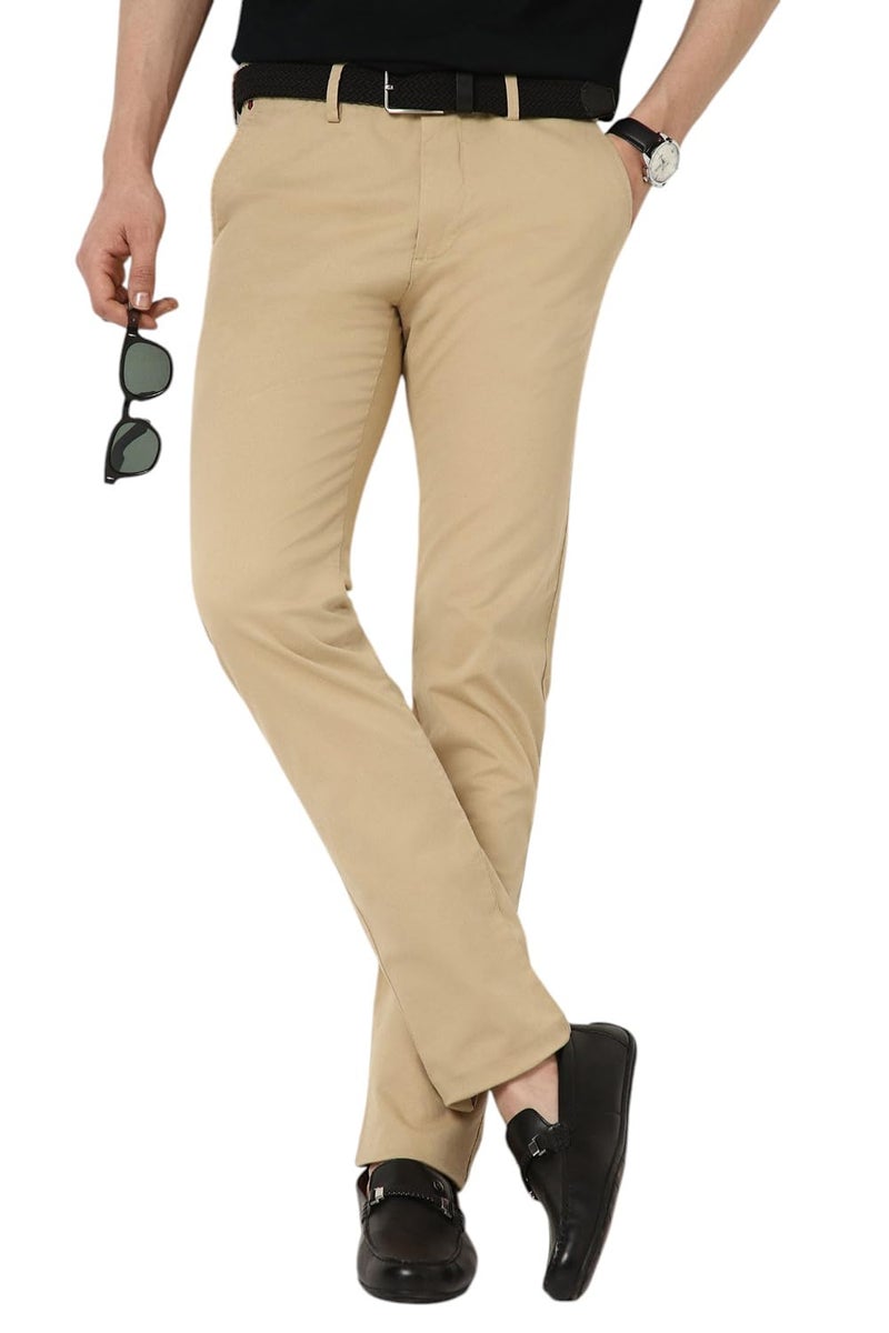 Peter England Men Mid Rise Slim Casual Pants (PCTFSSSBC04837_Beige, 30 - Image 1