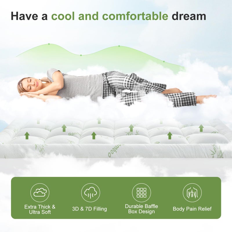 SurChic Queen Size Mattress Topper Viscose Derived from Bamboo, Soft Thick Pillow Top Mattress Pad Cover for Back Pain, Cooling Mattress Protector with 8-21 Inch Deep Pocket, White - Image 2