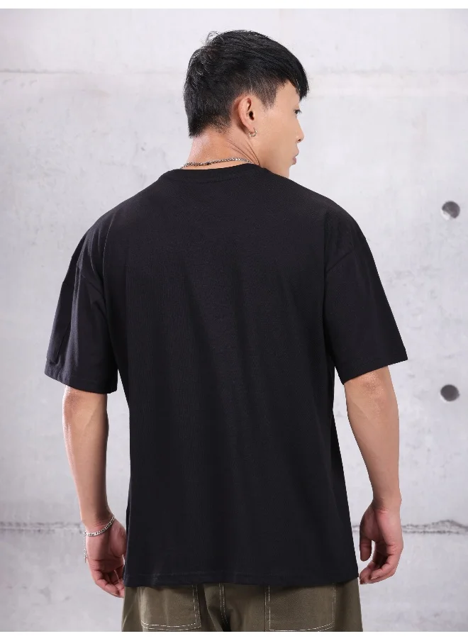 Beyoung Black Zip Sleeved Oversized T-shirt for Men