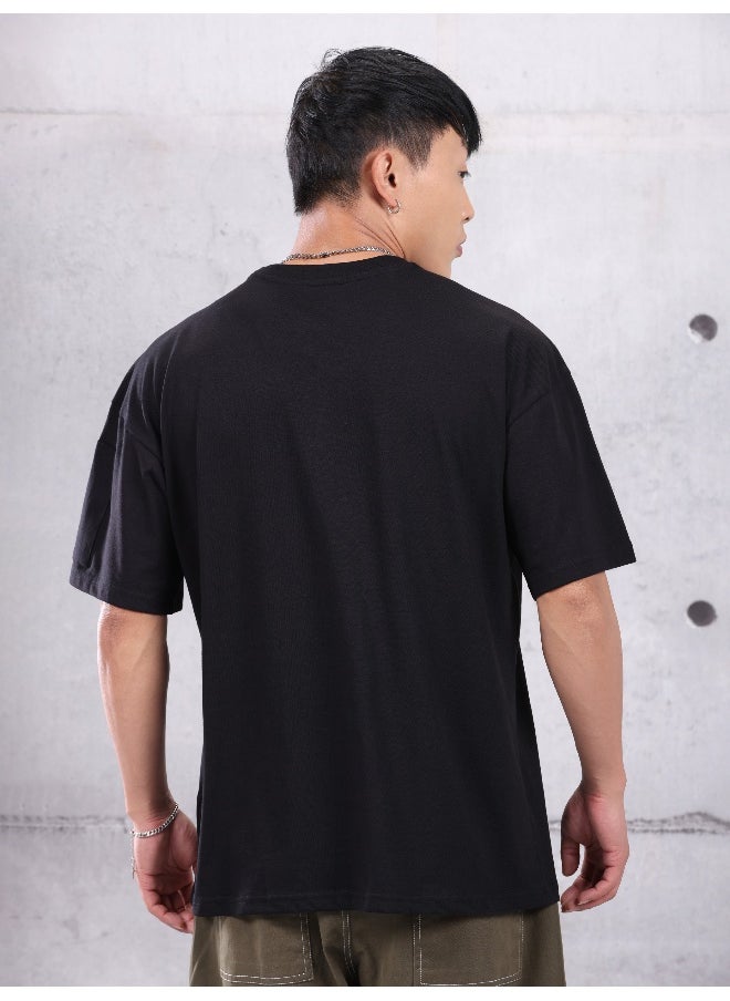 Beyoung Black Zip Sleeved Oversized T-shirt for Men  - Image 2