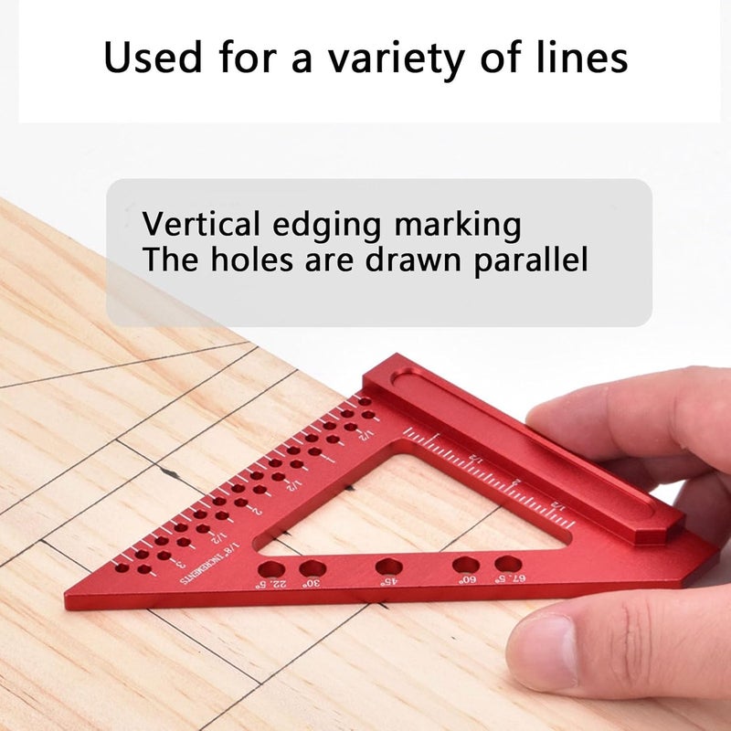 Aluminum Alloy Carpenter Square Triangle Hole Scribing Ruler Woodworking Measuring Tool - Image 3